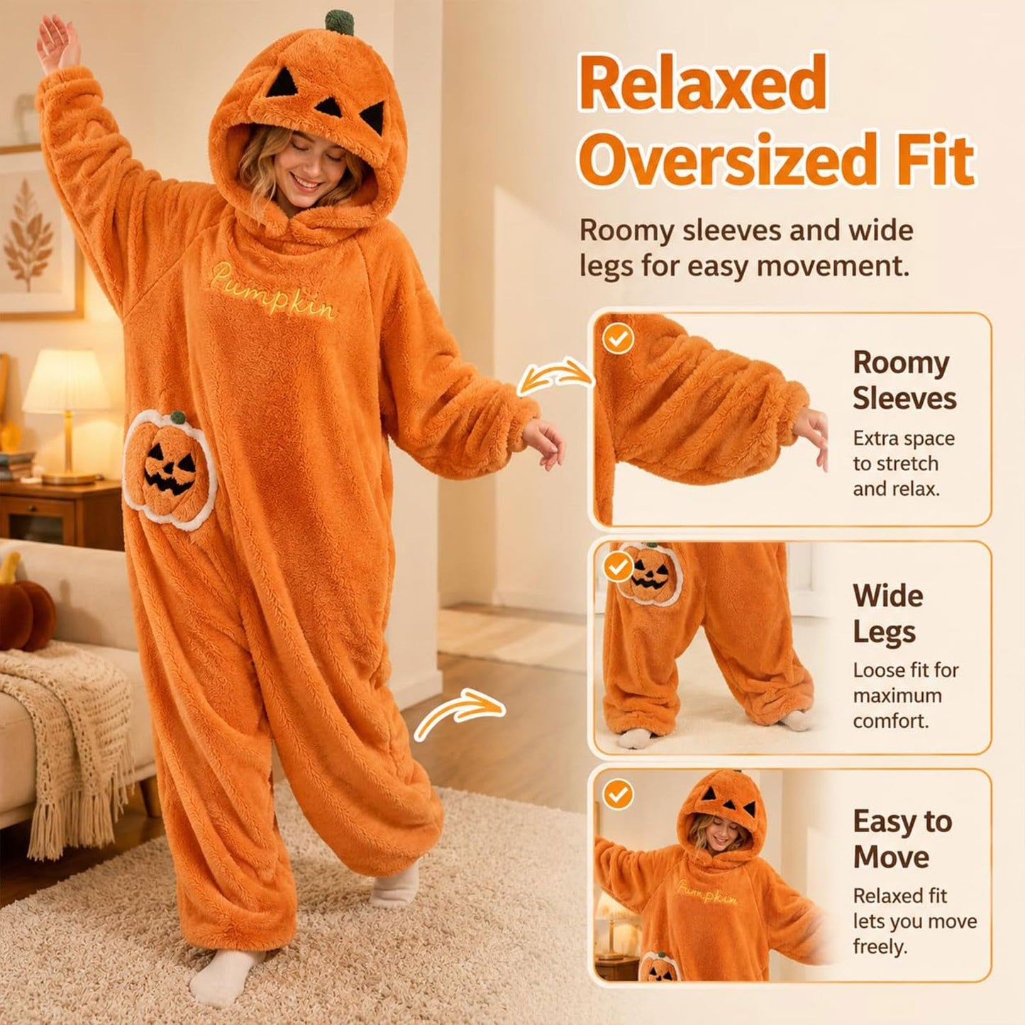 Halloween Pumpkin Onesie Pajamas - Cozy Fleece Jack-O-Lantern Costume