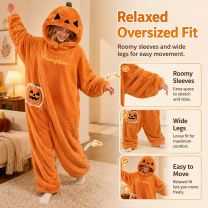 Halloween Pumpkin Onesie Pajamas - Cozy Fleece Jack-O-Lantern Costume
