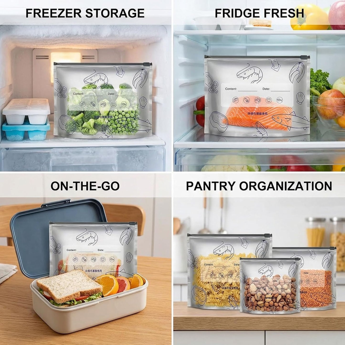 🛡️🥬 Reusable thickened upright aluminum foil sealing storage bags with labels