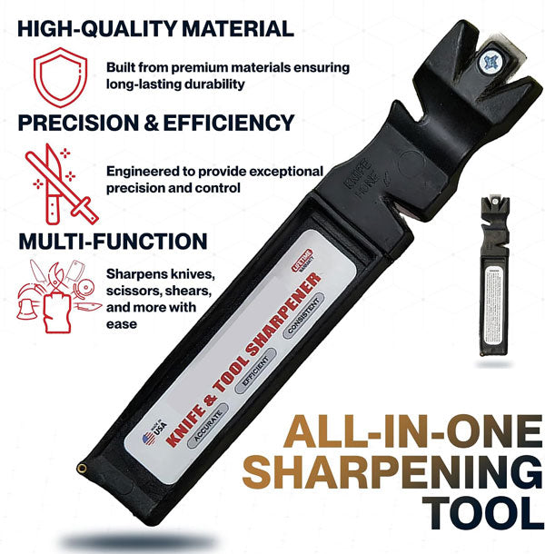 Multi-Purpose Knife & Tool Sharpener – Made in USA Manual Blade Sharpener for Kitchen, Outdoor Knives, Scissors & Axes
