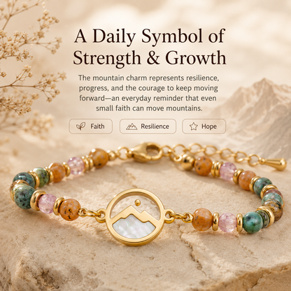 Women's Mustard Seed Gemstone Bracelet – Inspirational Mountain Charm, Adjustable Beaded Faith Bracelet