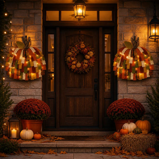 🎃Handmade Patchwork Pumpkin Door Hanger - Rustic Fall & Thanksgiving Home Decor🍂