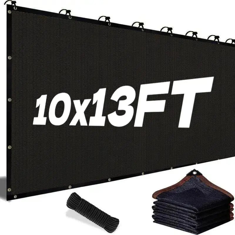 🎖️90% Blackout Cloth (Black) - 10 x 13ft UV-Resistant Shade Net with Reinforced Rivets,