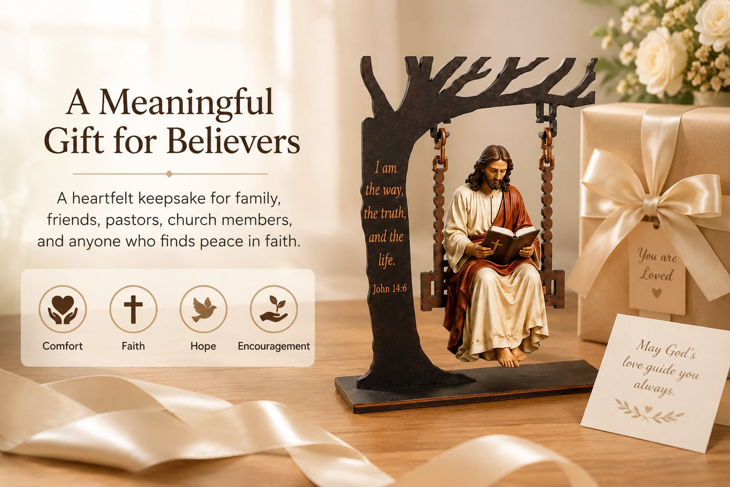 🔥 Buy 2 Get 1 Free ✝️ Jesus Swing Ornament – John 14:6 Christian Faith Table Decor