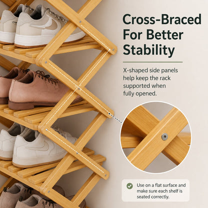 🔥Buy 2 Get 20% OFF🔥Foldable Bamboo Accordion Shoe Rack