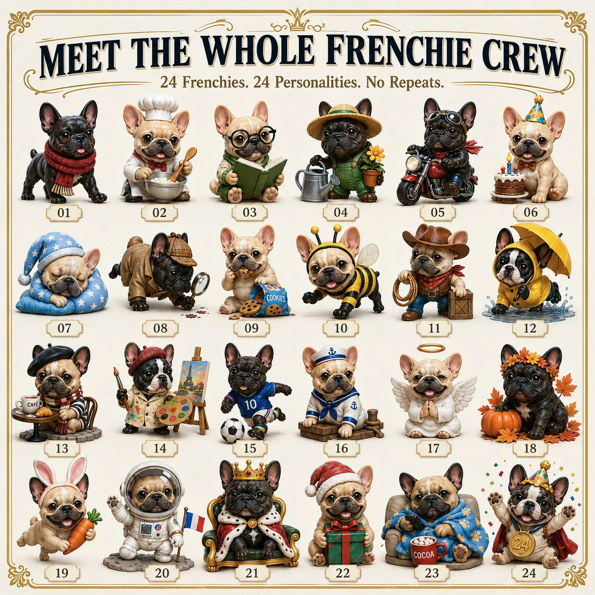 ⏳Last Day 49% OFF – 🐶 24-Day French Bulldog Christmas Advent Calendar | 24 Unique Collectible Frenchie Characters with Different Outfits, Personalities & Daily Holiday Surprises 🎄