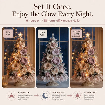 Blush Bloom Pre-Lit Floral Christmas Tree – Cord-Free Tabletop Décor