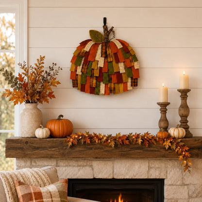 🎃Handmade Patchwork Pumpkin Door Hanger - Rustic Fall & Thanksgiving Home Decor🍂