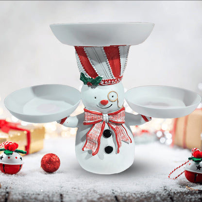 🎄 Christmas Resin Snowman Snack Rack Holder – 2-Tiered Dessert & Candy Bowl Stand for Party Table 🍰✨