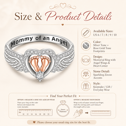 Mommy of an Angel Ring – Angel Wings & Baby Footprints Memorial Keepsake