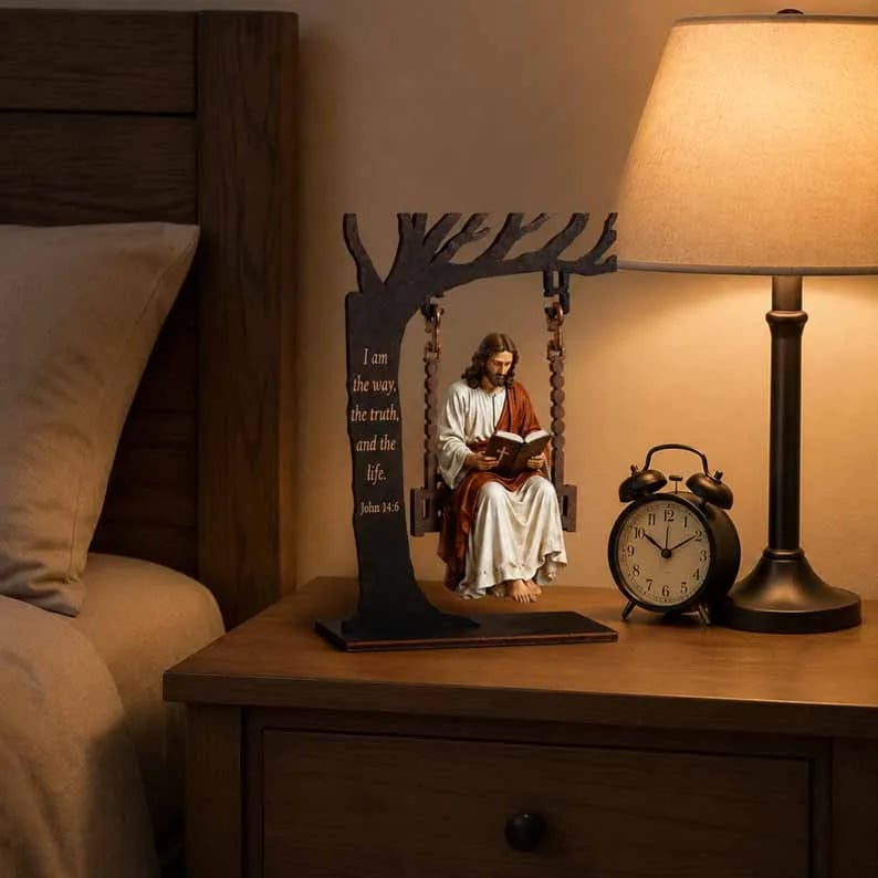 🔥 Buy 2 Get 1 Free ✝️ Jesus Swing Ornament – John 14:6 Christian Faith Table Decor