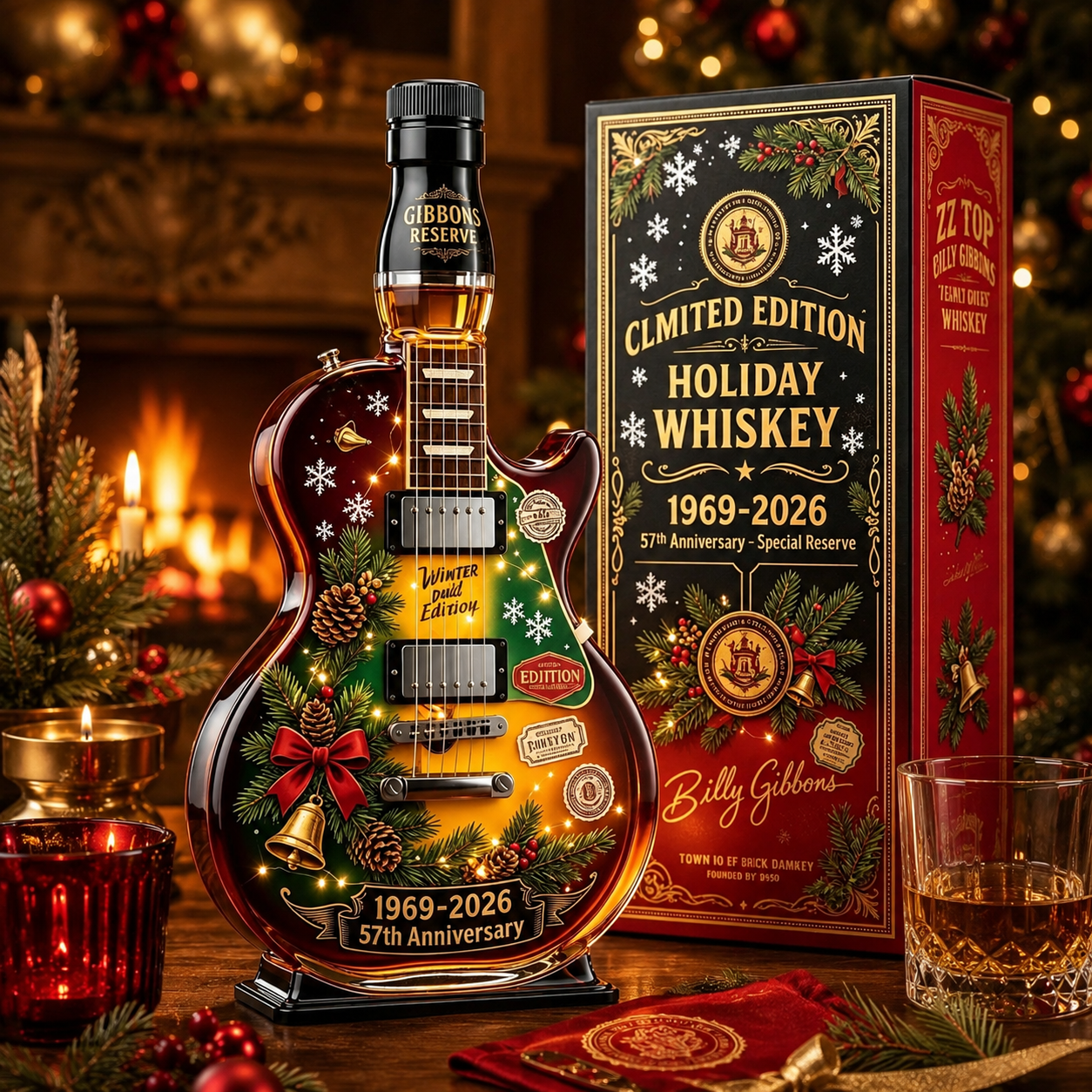 📦🎅🏼57th Anniversary Christmas Guitar Whiskey Decanter – Limited Edition Rock & Roll Collectible Gift