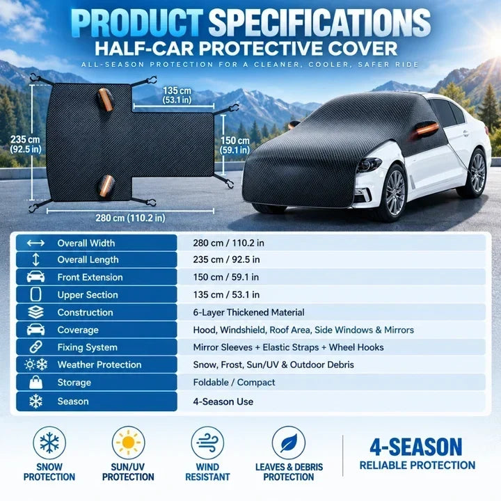 Upgrade 6-Layer Half-Car Protective Cover – Snow, Frost, UV & Wind Protection