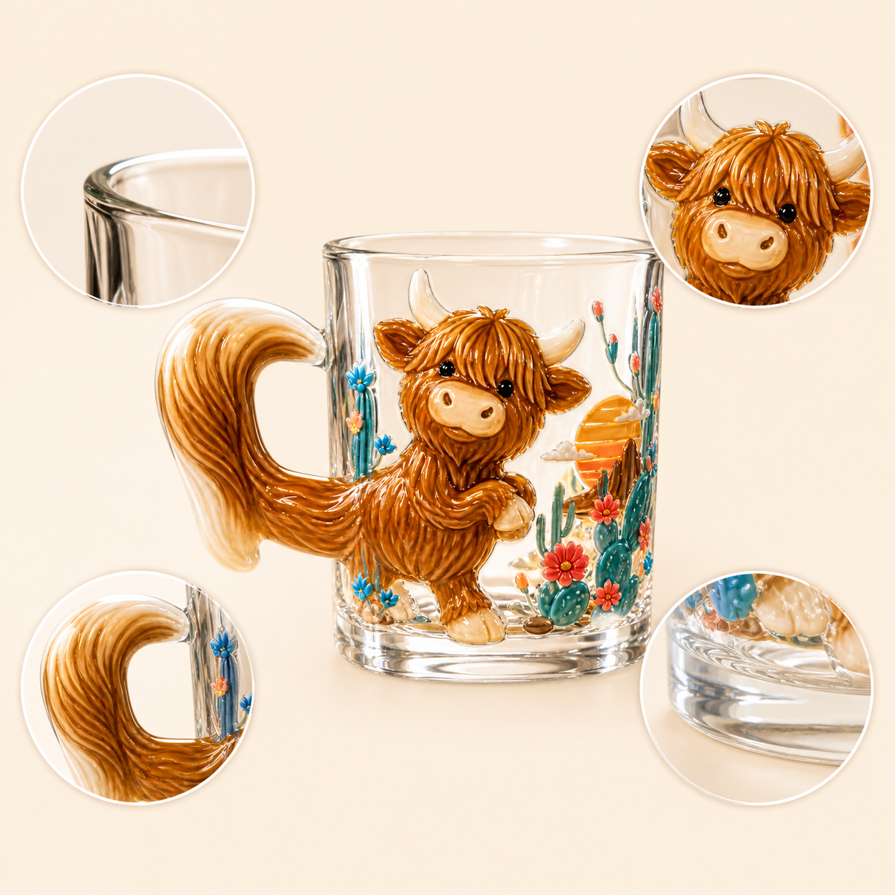 3D Animal Glass Mug with Sculpted Tail Handle