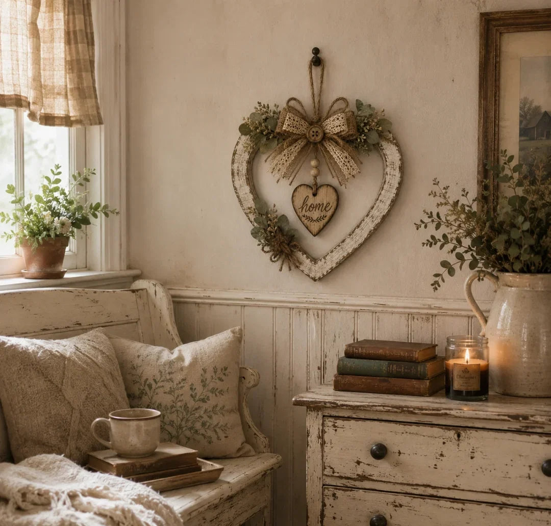 Rustic Farmhouse “Home” Heart Wreath – Ready-to-Hang Country Wall Decor