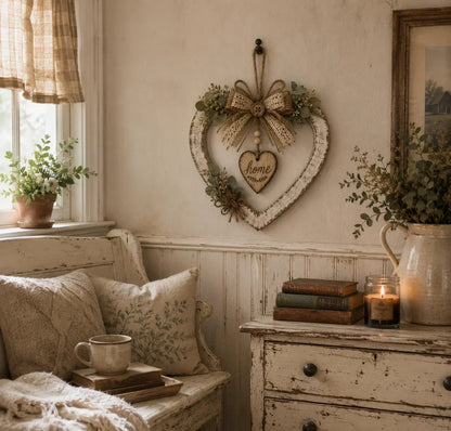 Rustic Farmhouse “Home” Heart Wreath – Ready-to-Hang Country Wall Decor