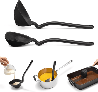 Dreamfarm Fladle Fold-Flat, Space-Saving Serving & Cooking Ladle Measures up to 1/2 Cup with Silicone Scraping Squeegee-Tip - 12"