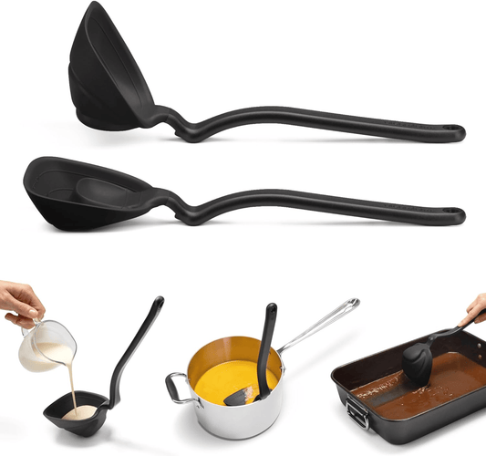 Dreamfarm Fladle Fold-Flat, Space-Saving Serving & Cooking Ladle Measures up to 1/2 Cup with Silicone Scraping Squeegee-Tip - 12"