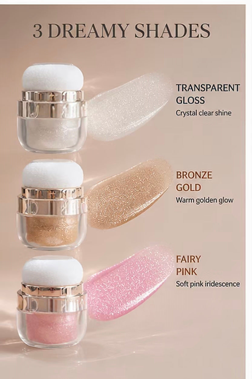 3-Shade Shimmer Highlighter with Puff | Face & Body Glow