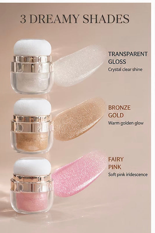 3-Shade Shimmer Highlighter with Puff | Face & Body Glow