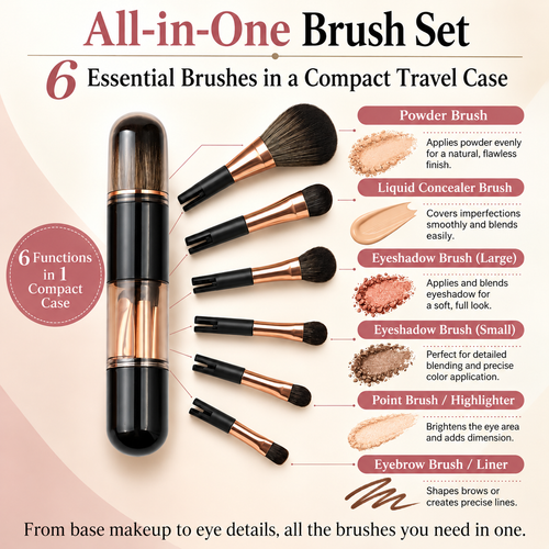 6-in-1 Portable Makeup Brush Set – Beauty Essentials On the Go