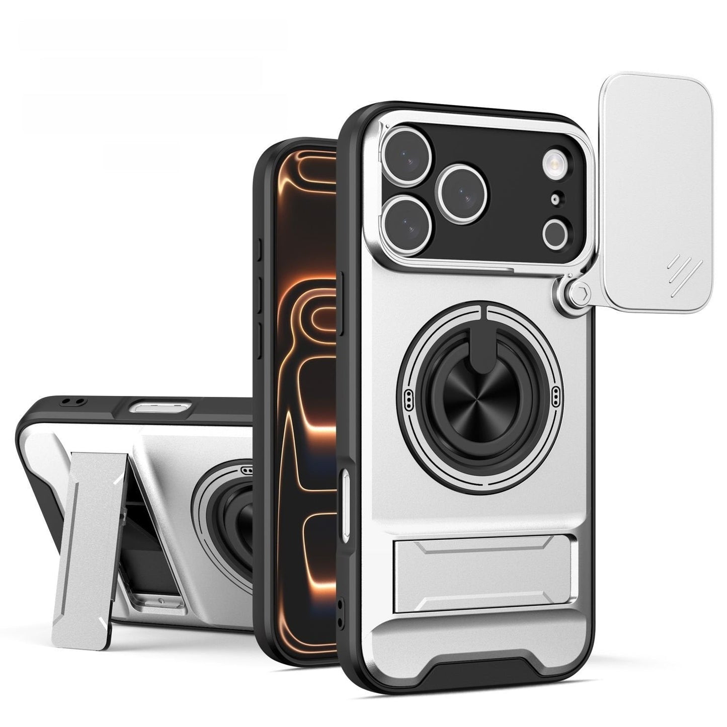 Sliding Window Lens Protector Magnetic Ring Holder Case for iPhone 17 ProMax