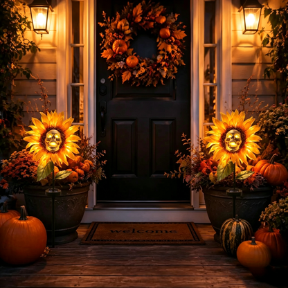 💀Solar Sunflower Skull Stake Lights - Waterproof LED Halloween Pathway Decor