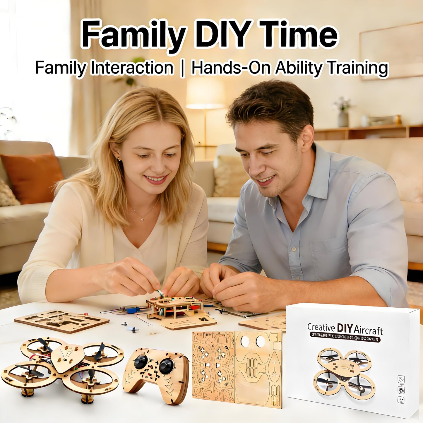 💥🏆Top Gift 2026 🎁 DIY Wooden Drone Assembly Kit, 2.4GHz RC Quadcopter with 360° Flip, Emergency Stop & Beginner Friendly Controls, STEM Building Toy for Teens & Adults