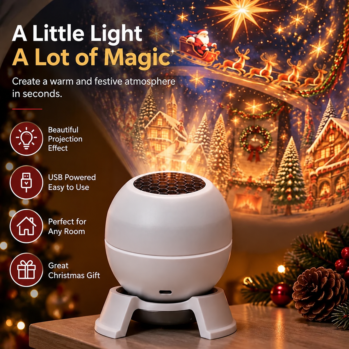 🛷Turn Any Room Into a Christmas Wonderland – Holiday Projection Night Light