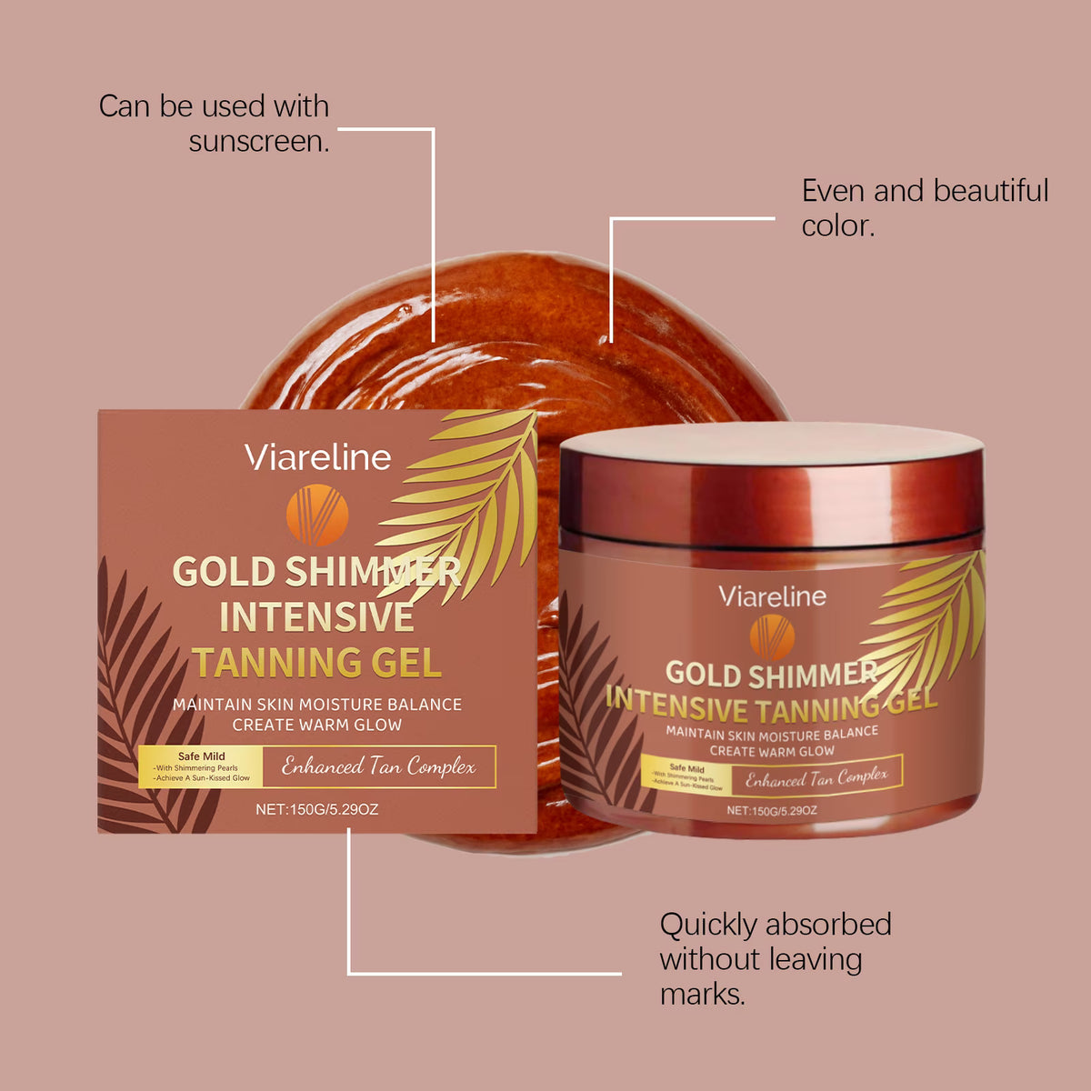 Gold Shimmer Tanning Gel 150g, Hydrating Body Lotion, Sunless Bronzer for Golden Sun-Kissed Glow, All Skin Types