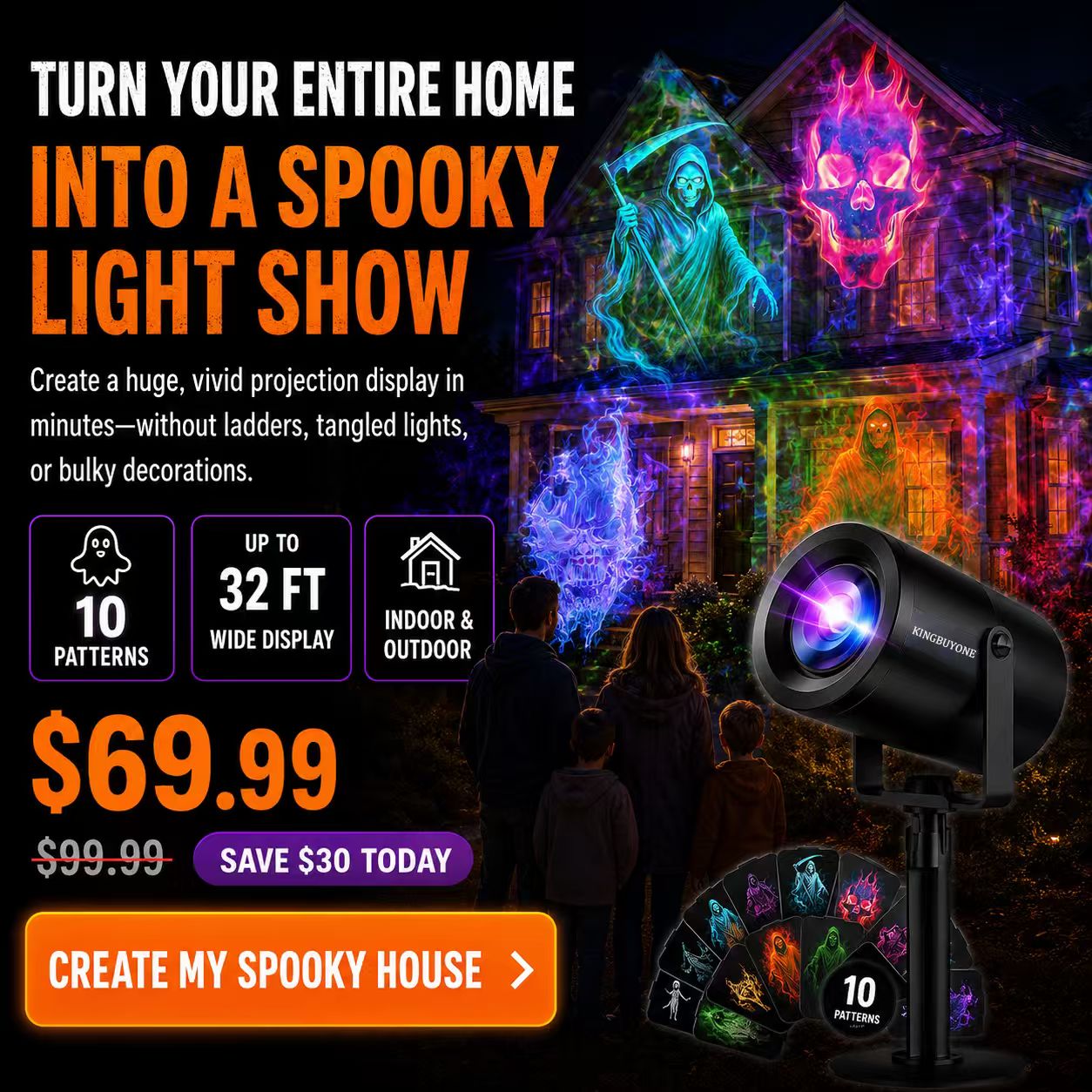 🎃👻 Last Day 50% OFF-32FT HD Halloween Projector | That Disappoint Your Halloween Party | 10 Unique HD Projection Patterns