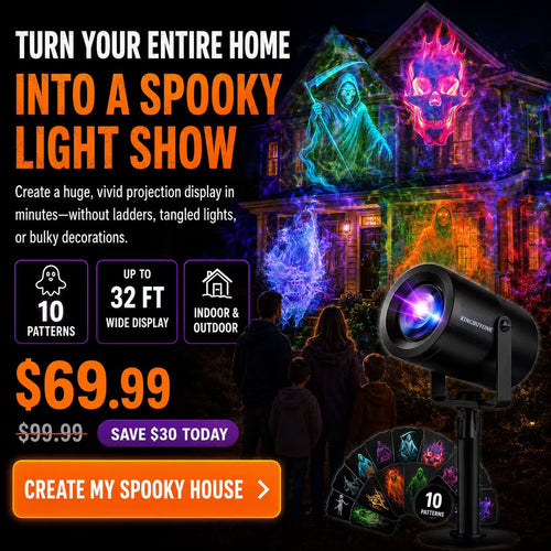 🎃👻 Last Day 50% OFF-32FT HD Halloween Projector | That Disappoint Your Halloween Party | 10 Unique HD Projection Patterns