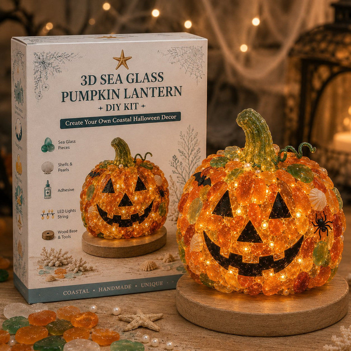 💯⏳49% OFF – 🎃 Beginner-Friendly DIY Lighted Sea Glass Halloween Character Kit Collection | Complete Kit with Sea Glass Pieces, LED Lights & Step-by-Step Guide Included 💕