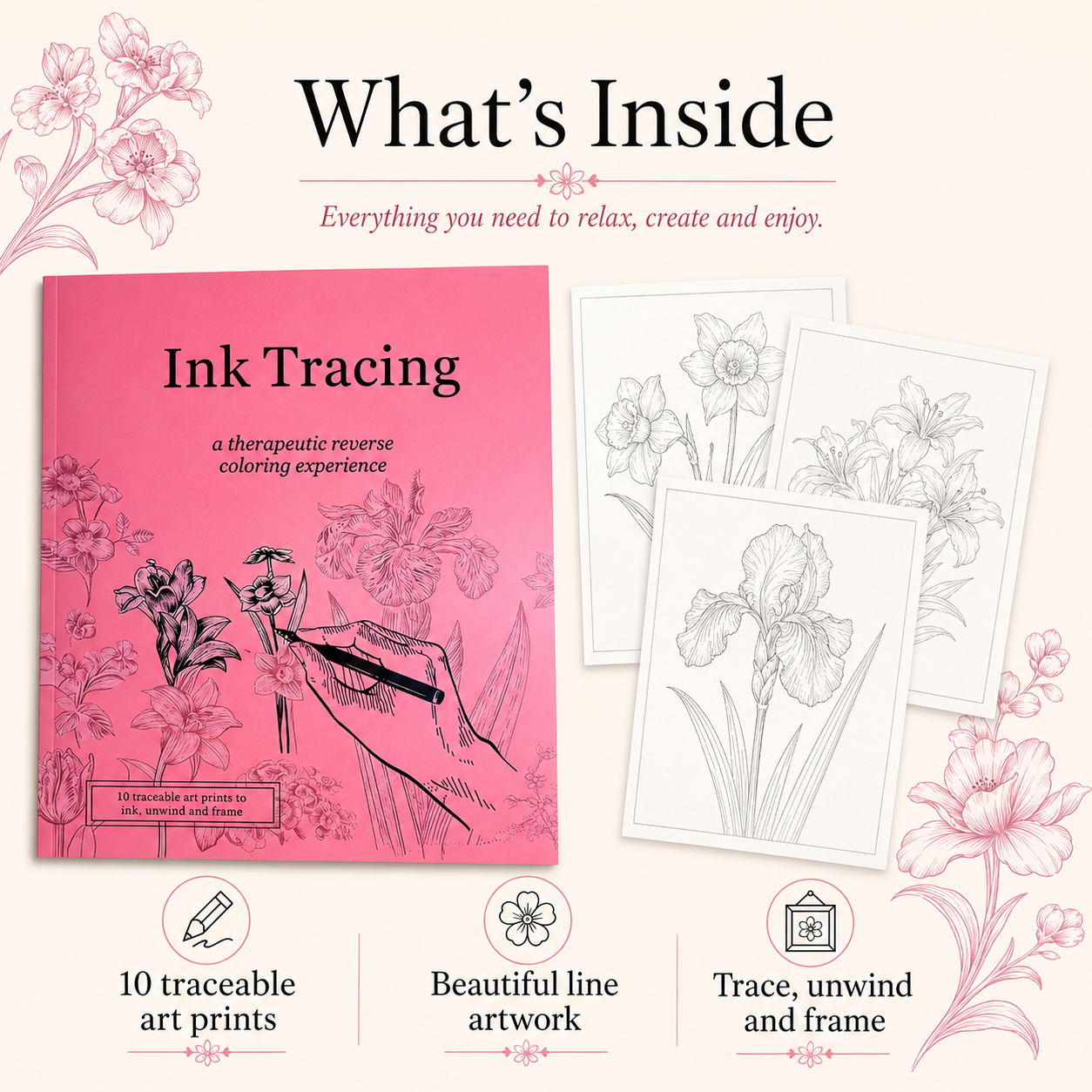 Beginner-Friendly💕Ink Tracing: A Therapeutic Reverse Coloring Experience📚(Deluxe Edition)