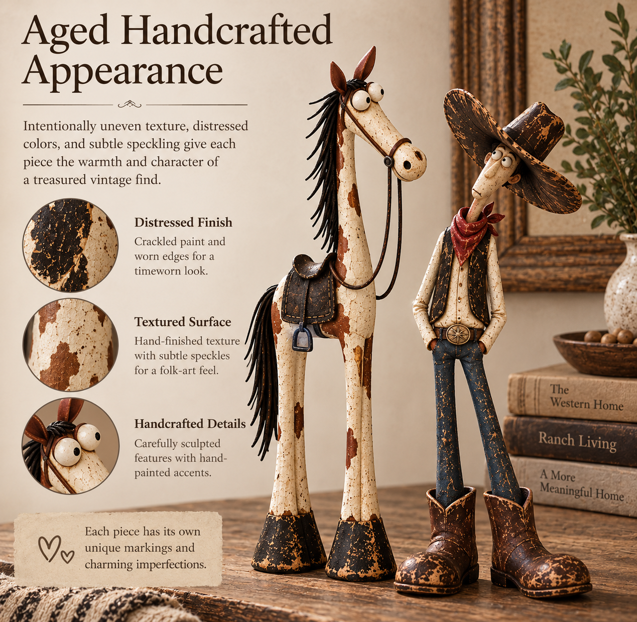 🤠🐴Whimsical Western Cowboy & Horse Figurine Duo