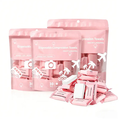 30-Pack Disposable Compressed Towels – Soft, Absorbent & Travel-Friendly