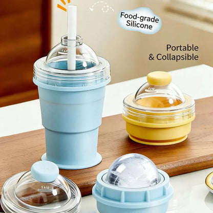 🧊 Buy 1 Get 1 Free! Folding Ice Hockey Cup – Portable Silicone Whiskey Ice Sphere Maker & Drink Cup 🍹
