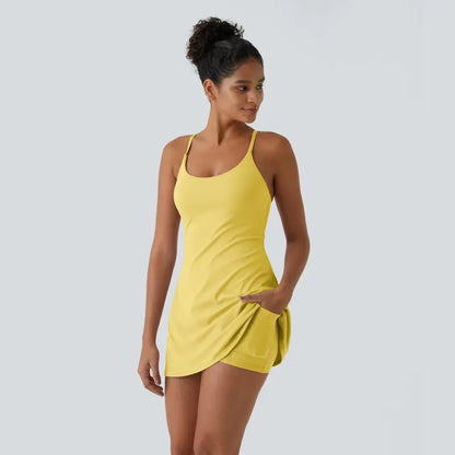 👗 Summer Must-Have! Plush Backless Active Dress (Easy Peezy Edition) | Buttery Soft 2-in-1 Workout Dress with Built-in Shorts & Pockets ✨