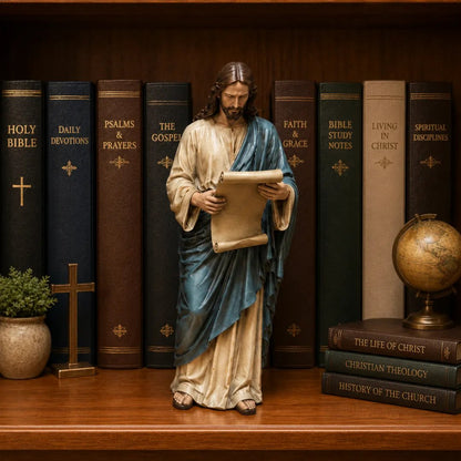 📚🕊️Jesus Figurine Bookshelf Decor Set – 🙏✝️Christian Faith-Inspired Statues for Bible Study Room, Prayer Corner & Home Décor