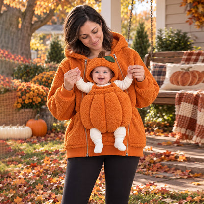 Cozy Pumpkin Baby Carrier Hoodie – Halloween Fleece Kangaroo Sweatshirt for Mom & Baby Autumn Outfits