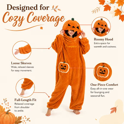 Halloween Pumpkin Onesie Pajamas - Cozy Fleece Jack-O-Lantern Costume
