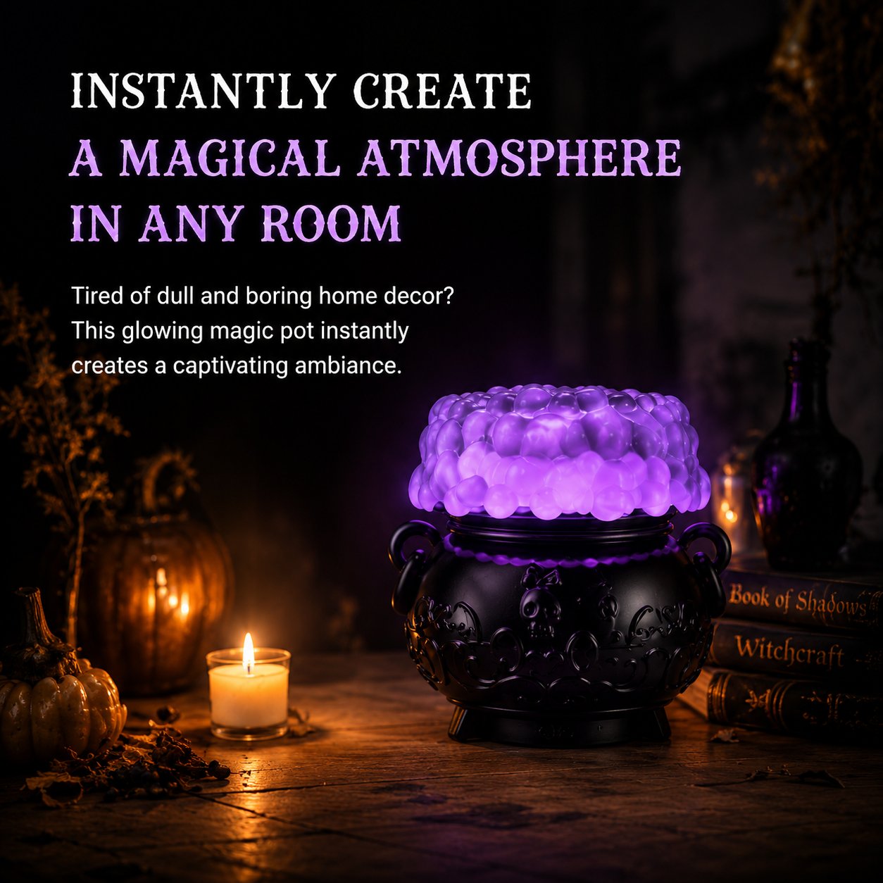 👻✨Light-up Color-changing Cauldron Waterglobe 3-Wick Candle Holder