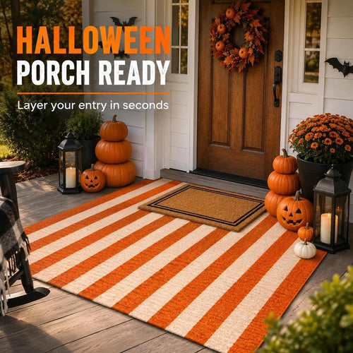 🎃🍂 Fall Porch Magic — Orange & Cream Striped Rug