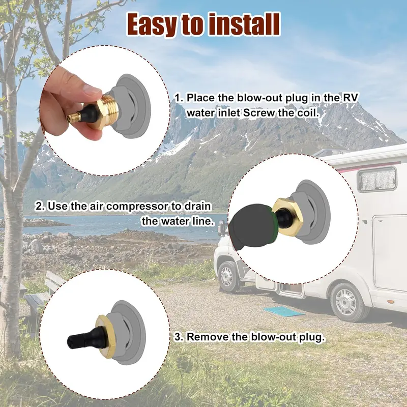 2-Pcs Brass RV Blow Out Plugs with Drain Valve❄️