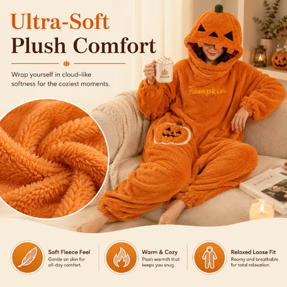 Halloween Pumpkin Onesie Pajamas - Cozy Fleece Jack-O-Lantern Costume