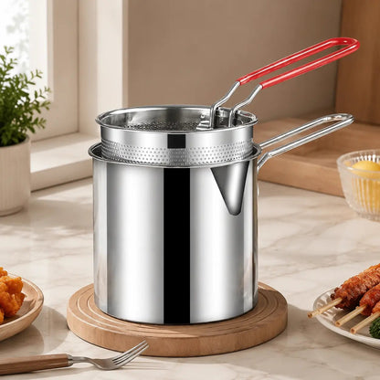 Restaurant-Quality Crispy Frying at Home! Compact Stainless Steel Deep Fryer Pot Set with Basket & Tongs | Oil-Saving, Quick & Easy to Clean for Perfect Family Portions