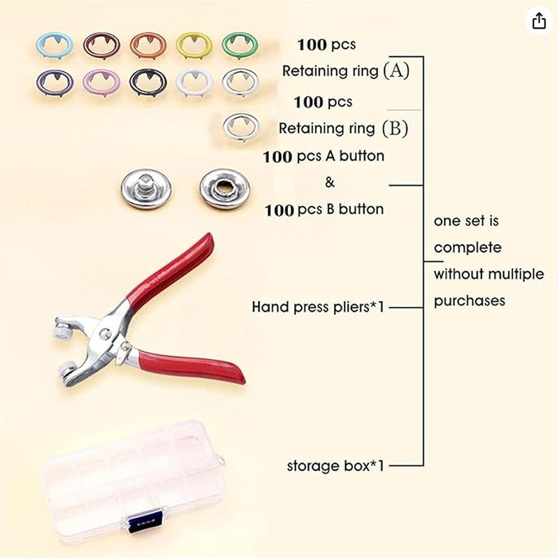 ✨100Pcs Snap Fasteners Kit!🛠️ Metal Buttons & Hand Press Pliers Tool Set 🧵