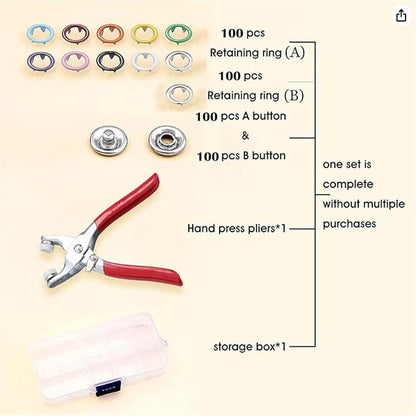 ✨100Pcs Snap Fasteners Kit!🛠️ Metal Buttons & Hand Press Pliers Tool Set 🧵