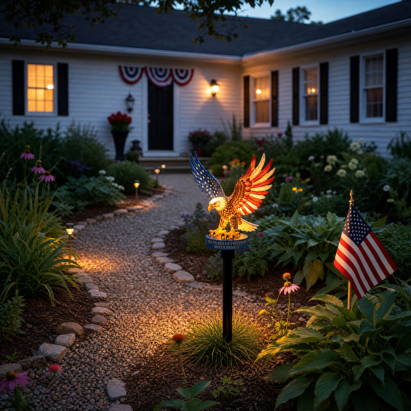 🦅 Personalized Solar Eagle Garden Light – A Glowing Tribute to American Freedom