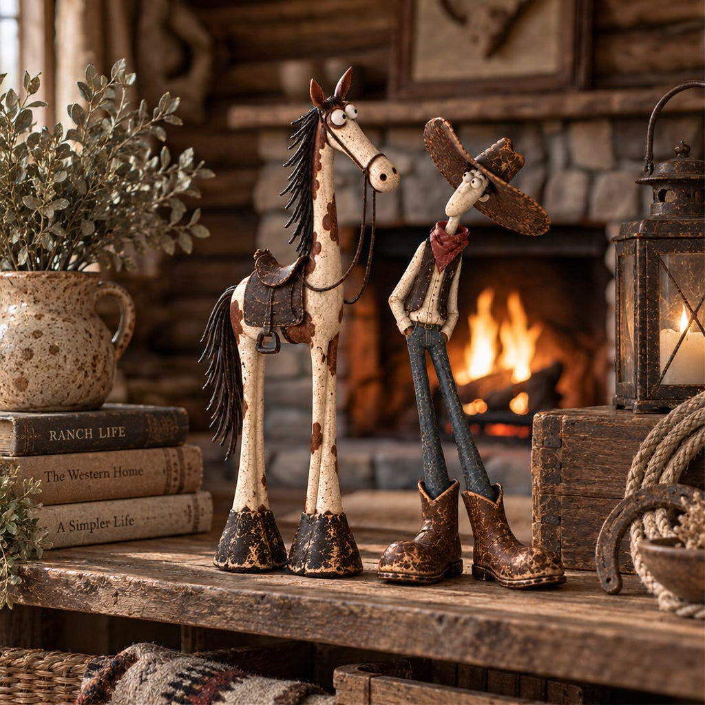 🤠🐴Whimsical Western Cowboy & Horse Figurine Duo
